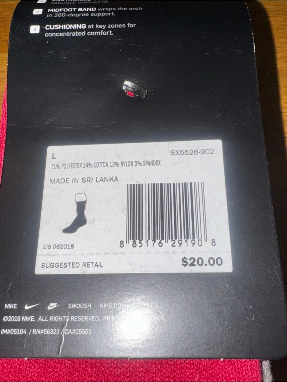 Nike Dry Cushioned Training Crew Socks Red Gray Large 3 Pair SX5526-902 New Tags